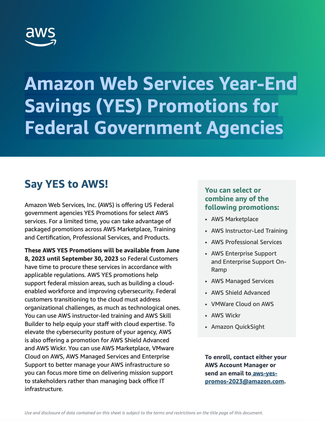 Amazon Web Services Year-End Savings (YES) Promotions for Federal Government Agencies