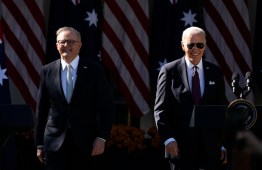 WASHINGTON, DC - OCTOBER 25: U.S. President Joe Biden (R) and Prime Minister of Australia Anthony Albanese walk into the Rose Garden for a press conference at the White House on October 25, 2023 in Washington, DC. President Biden and Prime Minister Albanese are speaking to the media following a bilateral meeting in the Oval Office.