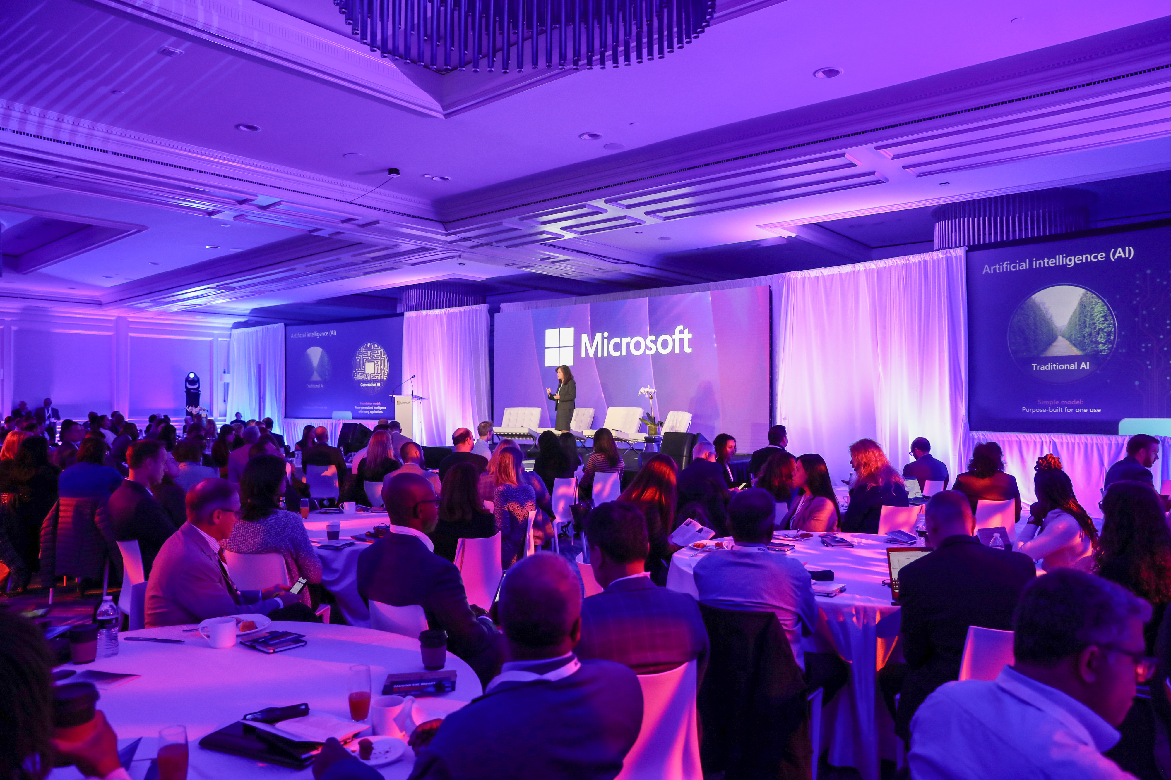 Candice Ling, Microsoft Federal senior vice president, addresses government leaders at the Federal Innovation Series: Leading in the Era of AI summit Nov. 1.