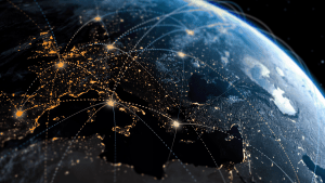 View of Earth showing global communications links.