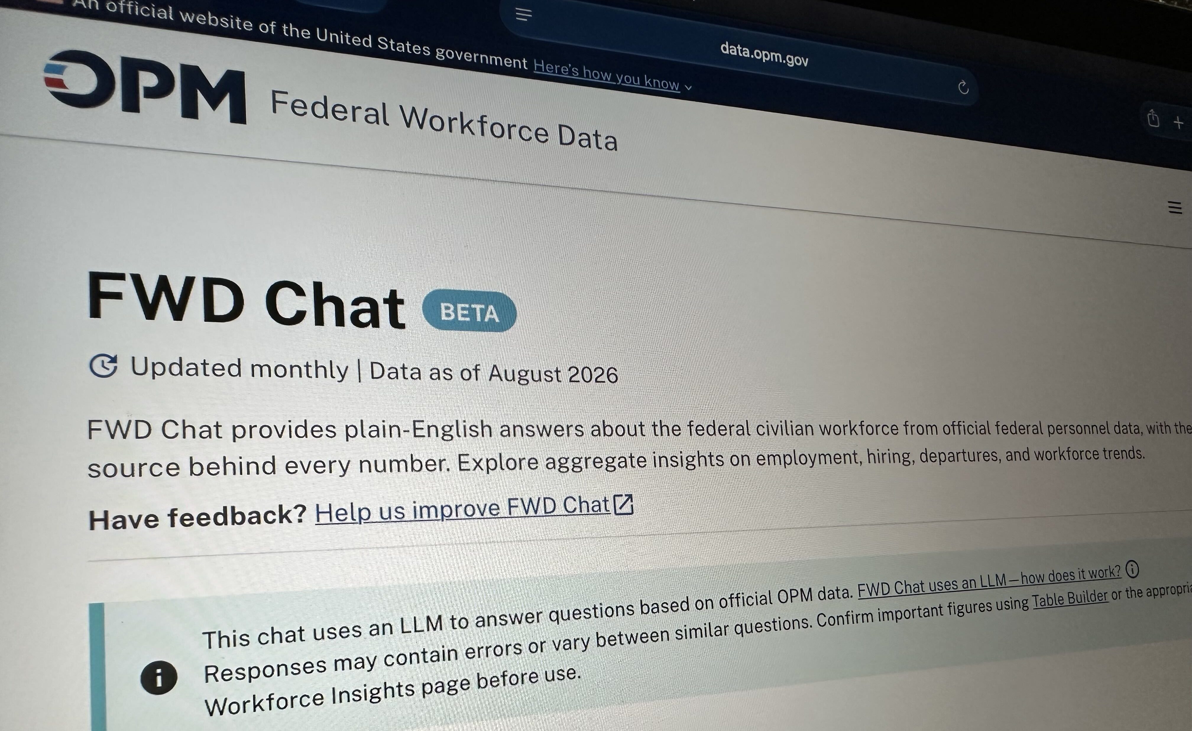 OPM launches beta AI chatbot for federal workforce data